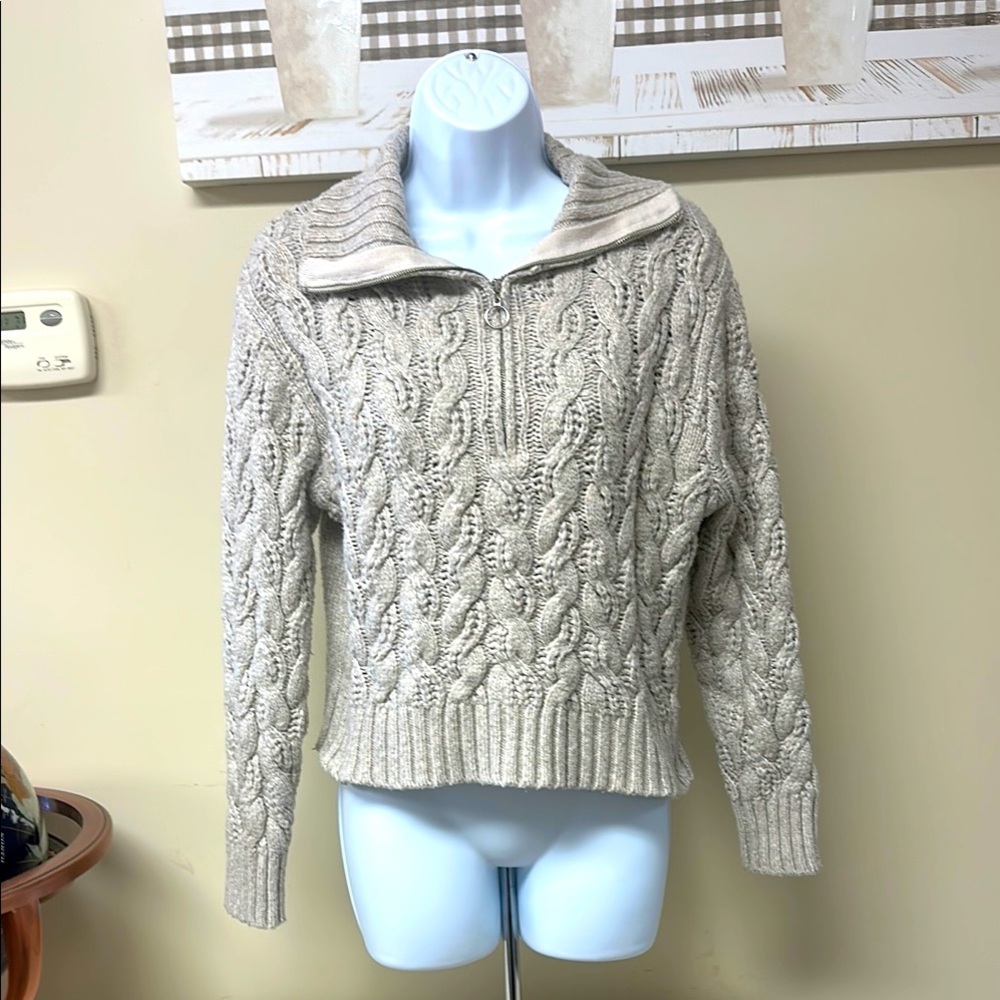 Sincerely Jules Cozy Cable Knit 1/2 Zip Turtleneck Pullover Sweater Size M